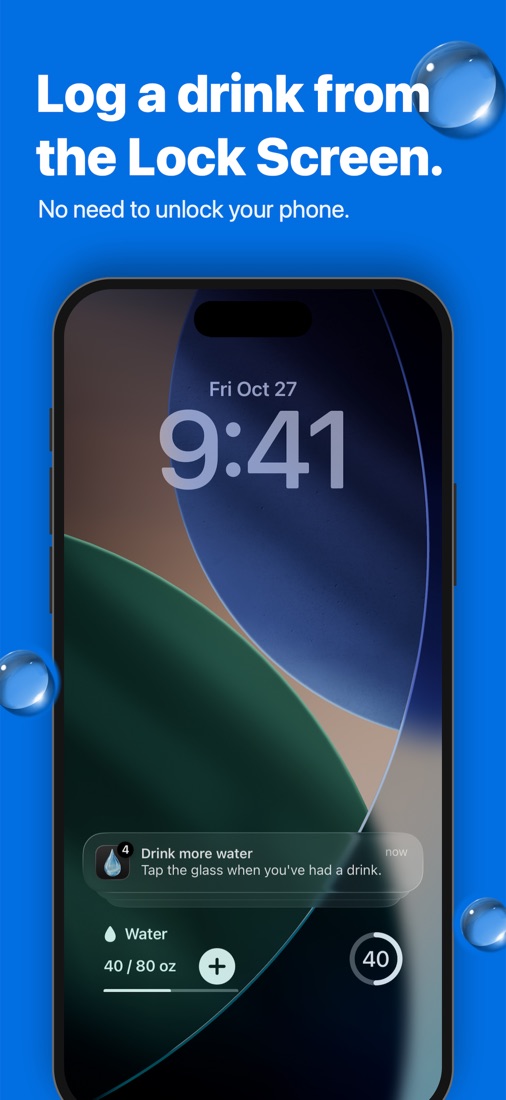 Lock Screen widgets for logging water without unlocking